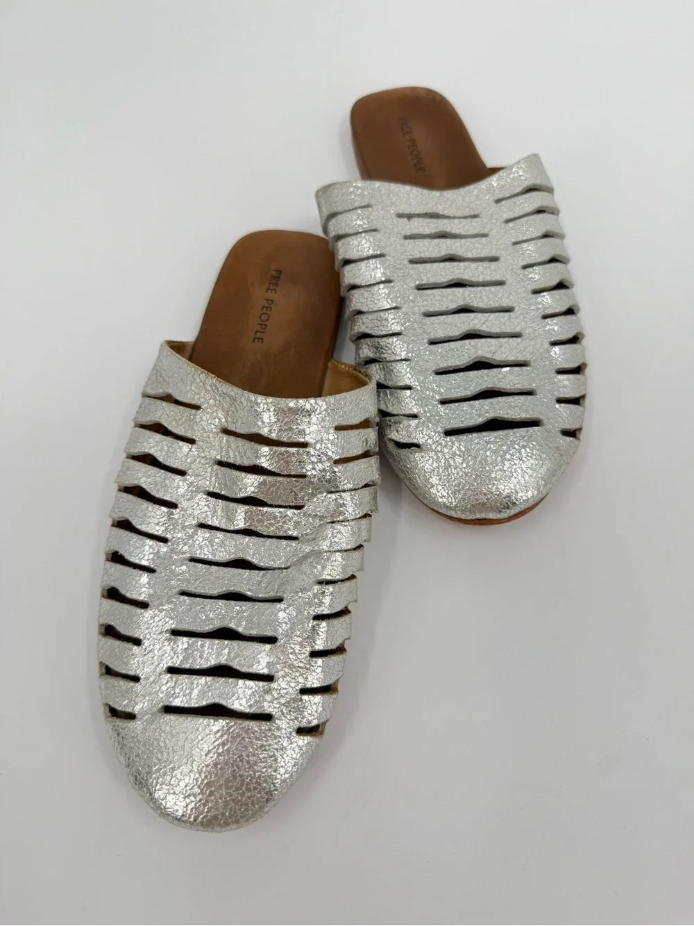 Free People Slice Of Sun Leather Mule in Silver Size 6.5